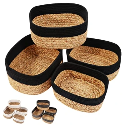 Immagine di Lannvan Set di 4 Cestini Portaoggetti,Cestino Portaoggetti in Corda Cotone e Giacinto d&#039;acqua per Bambini Bambina,Impilabile Organizer Fasciatoio,Cesto Ceste Bagno