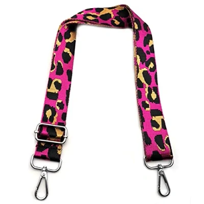 Immagine di Tracolla per Borsa Donna Rosato Leopardato, Regolabile, Colorata Cinghia di Ricambio Larga 3.8cm con Argento Moschettoni Accessori Borsette Ragazza DIY, #2