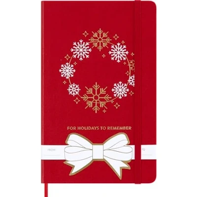 Immagine di Moleskine Taccuini Natalizi, Taccuino a Righe, Copertina Rigida e Chiusura Elastica, Ideale come Regalo di Natale, Colore Rosso, Formato Large 13 x 21 cm