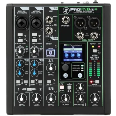 Immagine di Mackie Mixer analogico a 6 canali serie ProFX6v3+ per registrazioni di qualità da studio e live streaming con modalità FX avanzate, registrazione USB Bluetooth