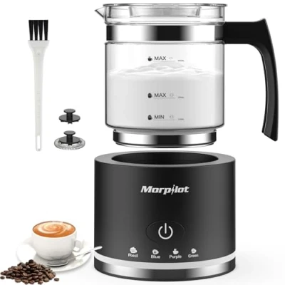 Immagine di Morpilot Montalatte Elettrico, Elettrico in Vetro, 4 1 Funzione, Grande Capacità 500 ml, Design Diviso, Adatto per Caffè, Latte Caldo, Cappuccino, Macchiato Nero