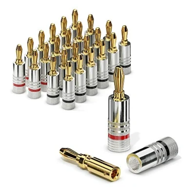 Immagine di sonero® set di 24 connettori a banana, per tutti i cavi degli altoparlanti con un diametro massimo 6 mm², pezzi codifica colori (12x rosso, 12x nero), placcato oro carati