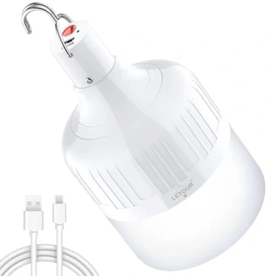 Immagine di LETOUR Lampadina da Lavoro a Sospensione, Luce LED di Campeggio Ricaricabile Tramite USB, 5000 Lumen, 5 Livelli Dimmerabile, Esterna Portatile / Terrazza Giardino Barbecue