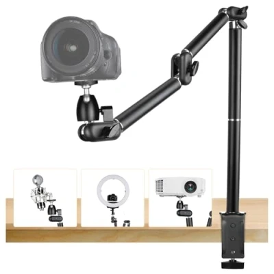 Immagine di TARION treppiede da tavolo regolabile con staffa a braccio articolato per fotocamera adattatore vite 3/8&quot;a 1/4&quot; (L)