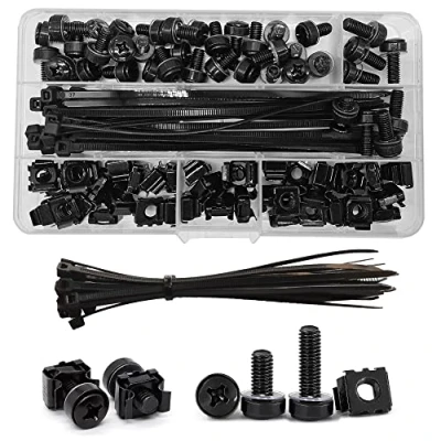 Immagine di Set di 100 Pezzi (40 Sets) M6 x 16/20mm Dadi a Gabbia Viti e Rondelle Montaggio Rack per Armadi Scaffali Server Router(Nero)