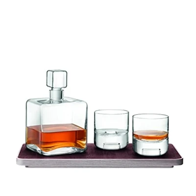 Immagine di LSA Cask Whisky Connoisseur Set Clear &amp; Ash/Cork Tray L20cm 1 Unità Vetro soffiato e fatto a mano Legno piallato KC06