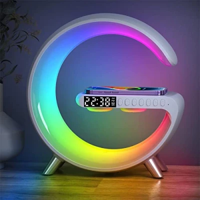 Immagine di MODGAL Lampada Atmosfera Intelligente, con Stazione di Ricarica, Altoparlante Blue Tooth Caricatore Wireless Luce Notturna LED, da Comodino Sveglia Alba