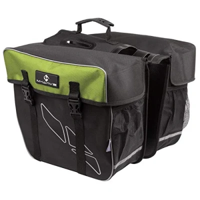 Immagine di M WAVE Rear Pannier Bag Amsterdam Double, Material: Polyester 600 D, Black/Green, Size: Total Width approx. 50 Cm, Bags: 34 X 17 X30 Cm (Lxwxh), Large Main Compartment with Qr&#039;S