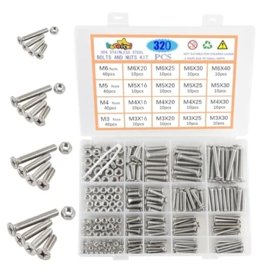 Immagine di huruirui Dado e Bulloni Set M3 M4 M5 M6 304 Acciaio Inox Hex Bullone a Testa Trasversale Viti Dadi Kit Macchina Con Scatola di Stoccaggio 320PCS