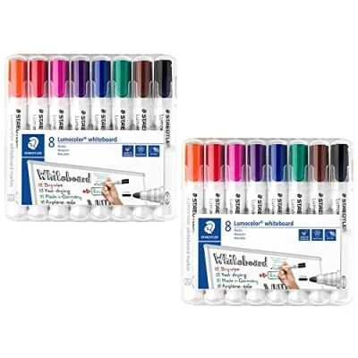 Immagine di Staedtler Lumocolor 351 WP8 whiteboard, pennarelli per lavagna bianca, punta arrotondata di circa 2 mm larghezza, set 8 colori (1 confezione o confezioni)