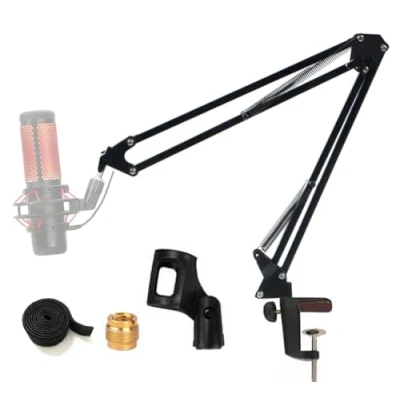Immagine di Tencro Braccio a forbice da banco per microfono, professionale, regolabile, con clip microfoni Blue Yeti, Snowball e altri , Supporto microfono