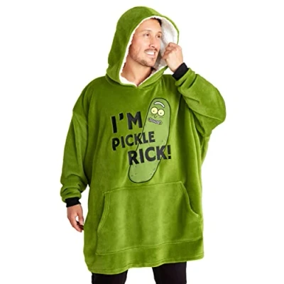 Immagine di Rick and Morty Felpa Coperta con Cappuccio Uomo Felpe Oversize di Pile Blanket Hoodie Taglia Unica (Verde Rick)