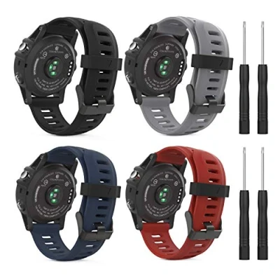 Immagine di MoKo Cinturino Compatibile con Garmin Fenix 3/3 HR/Fenix 5X/5X Plus/Tactix Charlie/Descent Mk1/Quatix 3, 4 Pezzi Sportivo di Ricambio in Silicone Morbido, Multicolore A