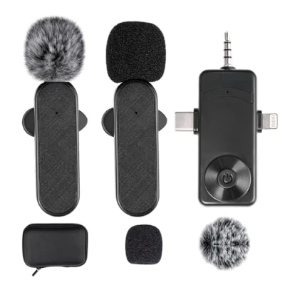 Immagine di Carehabi Microfono Wireless con Riduzione del Rumore,Microfoni Lavalier per Telefono Android/iPhone/iPad/Laptop,Microfoni Professionali Registrazione Video,Intervista,Streaming Live
