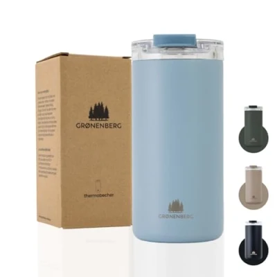 Immagine di Groenenberg Tazza termica 473ml da viaggio 100% a prova di perdite Termos caffè in acciaio inox riciclato Travel mug (sky)