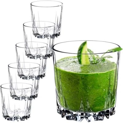 Immagine di KADAX Bicchieri da Whisky in Vetro, Trasparenti con Profilo Basso Ideali per Negroni, Acqua Tonica e Succhi, Tumbler Moderni (Set di 6, 300 ml)