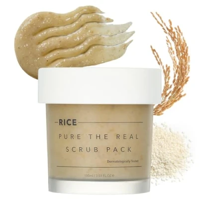 Immagine di THANKYOU FARMER Rice Pure The Real Scrub Pack 100 ml viso esfoliante riscaldante, coreano con riso, crusca e farina coreani