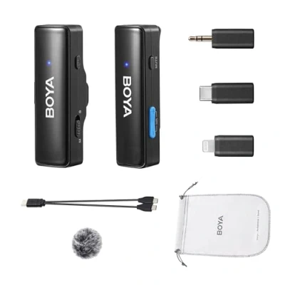 Immagine di BOYA Wireless Lavalier Microfono, BOYALINK A1 Mini Lapel Microfono per iPhone Android Fotocamera PC Laptop Registrazione video, Vlog, Podcast Live Stream Intervista (TX + RX)