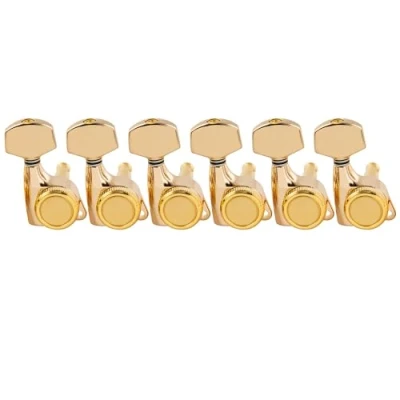 Immagine di Musiclily Pro 6 in Linea Meccaniche Autobloccanti Ratio 18:1 Chitarra Locking Tuners per Elettrica tipo Strat Tele, Dorato con Bottone Esagonali