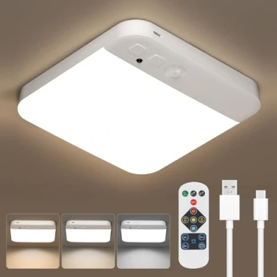 Immagine di Kambo Plafoniera LED Soffitto con Sensore di Movimento Dimmerabile Lampada da Luce Quadrata Moderno Ricaricabile Lampadario Senza Fili Telecomando per Balcone Garage