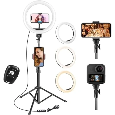 Immagine di Anello di luce con treppiede, 10&quot; Ring Light telecomando 3 modalità 10 luminosità regolabile per TikTok, Trucco, Selfie, Streaming, Youtube, Twich Live
