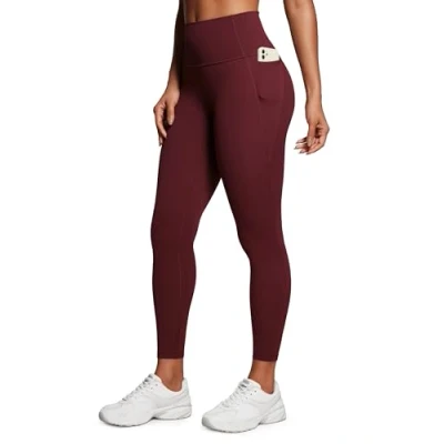 Immagine di CRZ YOGA Donne Butterluxe Allenamento Ghette 64cm A Vita Alta Leggings con Tasche Buttery Soft Merlot Rosso 38