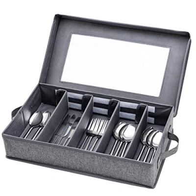 Immagine di Cassettiera per posate, contenitore con coperchio utensili, coltelli da cucina, cassetto, grande capacità