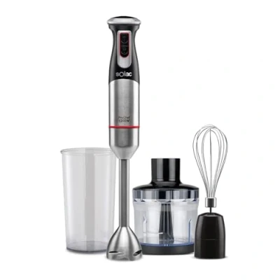 Immagine di Solac Frullatore a immersione e accessori 1200W ProChef Funzione turbo Lama piedino in acciaio inossidabile Grigio, nero rosso