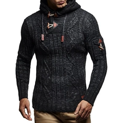 Immagine di Leif Nelson Maglione con Cappuccio Uomo Nero/Invernale Alta qualità Regolare, Ideale per Casual e Business, Manica Lunga Taglia S