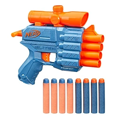 Immagine di Nerf Elite 2.0, blaster Prospect QS 4, 8 dardi originali Elite, a 4 dardi, mirino telescopico fisso