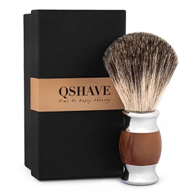 Immagine di Qshave Pennello da barba, setole con vero pelo di tasso 100%, realizzato a mano manico in resina plastica La scelta migliore per una rasatura umida rasoio sicurezza mano.