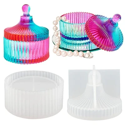 Immagine di Tuxuzal Stampo in silicone per resina epossidica, contenitore con coperchio, scanalature, porta candele, forma a strisce