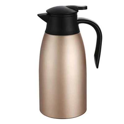 Immagine di Thermos termico da 2 litri, a doppia parete, in acciaio inox, per tè, caffè, bevande calde e fredde, salvagoccia, colore oro rosa