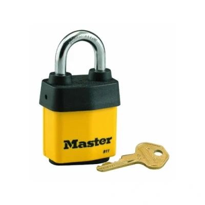 Immagine di Master Lock Lucchetto, serratura in acciaio laminato coperto, larghezza 2 1/8&quot;, chiave resistente 911DPF, giallo, 1/8&quot;