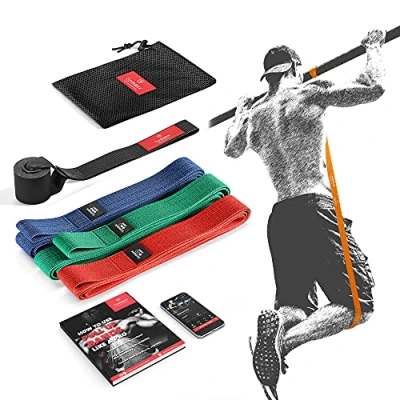 Immagine di Banda Elastica di Resistenza + Programma Allenamento Fasce Elastiche Aiuto per Pull Up Allenamento, Allungamento, Ginnastica Yoga, Pilates Versatili, Duraturi, Resistenti