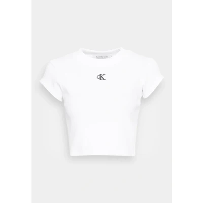 Immagine di Calvin Klein Donna T Shirt Maniche Corte CK Rib Baby Tee Corta, Bianco (Bright White), S