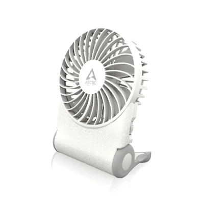Immagine di ARCTIC Summair 2Go (White) Ventilatore Portatile Ricaricabile con Supporto, Velocità Regolabile in Modo Continuo, Autonomia da 4 a 77 Ore, Connessione USB C (incl. Cavo A) Bianco