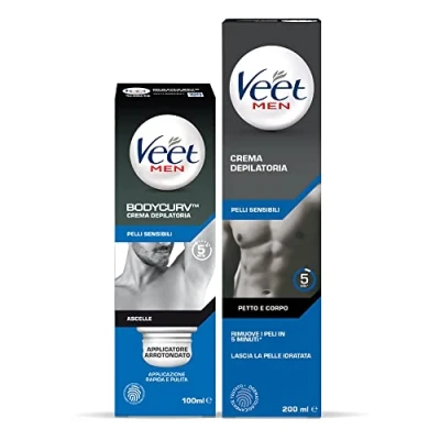 Immagine di Veet For Men kit, Crema Depilatoria Ascelle, Pelli Sensibili, con applicatore arrotondato, 100 ml e per Uomo 200ml