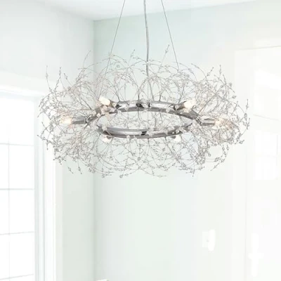 Immagine di CAI HAI lampadario moderno in cristallo argento, luce per isola da cucina, rotondo, camera letto e soggiorno (6 luci 68 cm)