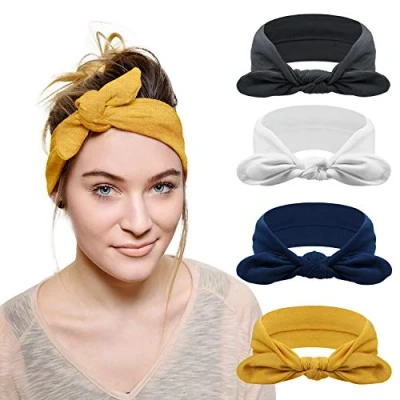 Immagine di DRESHOW 4 Pezzi Fasce per Capelli Donna Elastica Turbante Fascia Cerchietti Annodato Accessori
