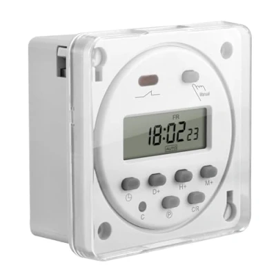 Immagine di Heschen Temporizzatore digitale elettronico LCD con programmi giornalieri, CN101A, AC200 230V, 16A, SPST, copertura impermeabile, CE, colore bianco