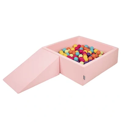 Immagine di KiddyMoon Area di Gioco in Schiuma con Quadrato Piscina Palline (200 Palline) per Bambini, Rosa:Verdech/Gialo/Turchese/Arancione/Rosasc/Viola
