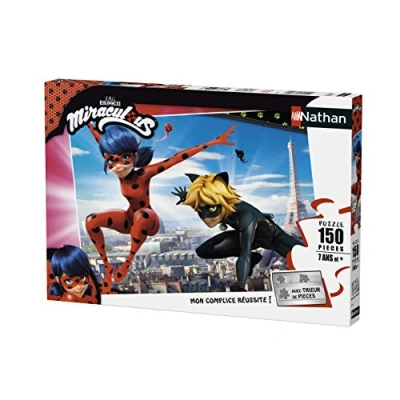 Immagine di Nathan Puzzle per bambini 150 pezzi Ladybug e gatto nero Miraculous Ragazze o ragazzi dai 7 anni di alta qualità Cartone spesso resistente Supereroe 86821