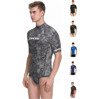 Immagine di Cressi Rash Guard Man, Maglia Protettiva con Maniche Corte in Speciale Tessuto Elastico, Protezione Solare UV (UPF) 50+ Uomo, Mimetico Grigio, XL/5 (54)