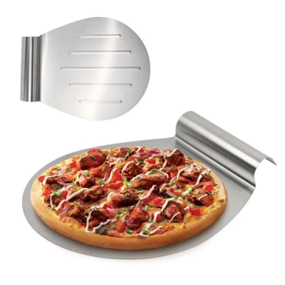 Immagine di Cozlly Pala per Torte e Pizza, Sollevatore di Pizza Pala, in Acciaio Inossidabile, Paletta Ideale Torte, Quiche, Pizze Molto Altro (Rotonda Color Argento)