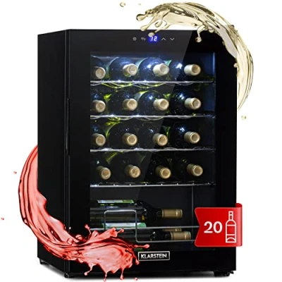 Immagine di KLARSTEIN Cantinetta Vino Design, Refrigerata a Zona Singola per Rosso, Bianco e Birra, Controlli Touch, Frigo Esterno/Interno, 5 18C, 53L, 20 Bottiglie