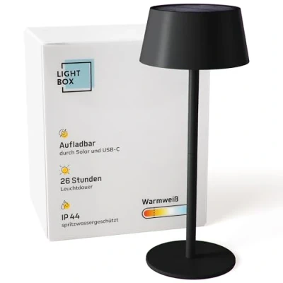 Immagine di Lightbox LED lampada da tavolo per esterni mobile esterno a batteria con energia solare touch 3 livelli dimmerabile (300 lm, 3000 K) in metallo e