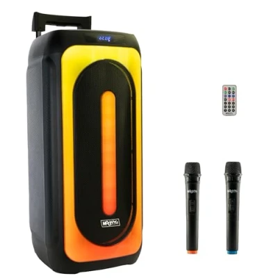Immagine di Mooving Sound MS MAGICSOUND1000 Diffusore a batteria da 2x10&quot;/1000W con effetto luce frontale e 2 microfoni wireless Bluetooth/USB/AUX/MicroSD TWS Nero