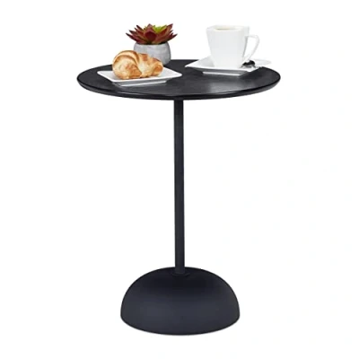 Immagine di Relaxdays Tavolino da Salotto Rotondo in Metallo e MDF, H x D: 48,5 40 cm, Tavolo Divano dal Design Moderno, Nero, Fibra di Legno