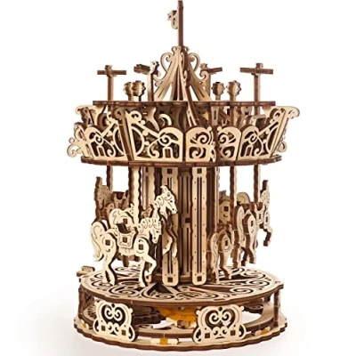 Immagine di UGEARS Puzzle 3D di Legno Carosello Rotante in Modellini da Costruire per Adulti Modello Meccanico Auto Assemblante Kit Fai Te Splendido Regalo e Decorazione